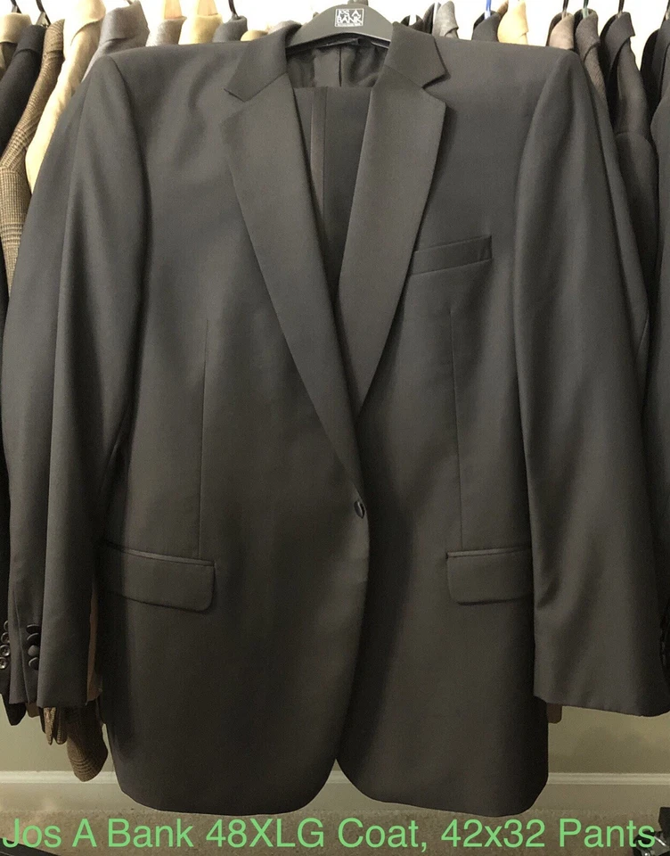 Jos A Bank Signature Collection Black Tuxedo Suit 48 XLG Jacket, 42x32 Pants - Image 1 of 4