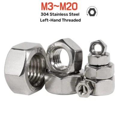 Left Hand Thread Hexagonal Nut A2 Stainless Steel M3M4M5M6M8M10M12M14M16M18M20 - Image 1 of 4