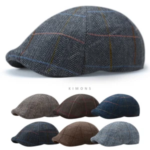 Sombrero de hiedra espiga a cuadros pico de pato lana gorra Gatsby golf conducción plana noticiero DQ - Imagen 1 de 12
