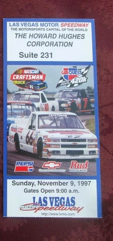 1997 NASCAR Craftsman Truck Race Las Vegas Speedway Howard Hughes Suite Ticket Cover