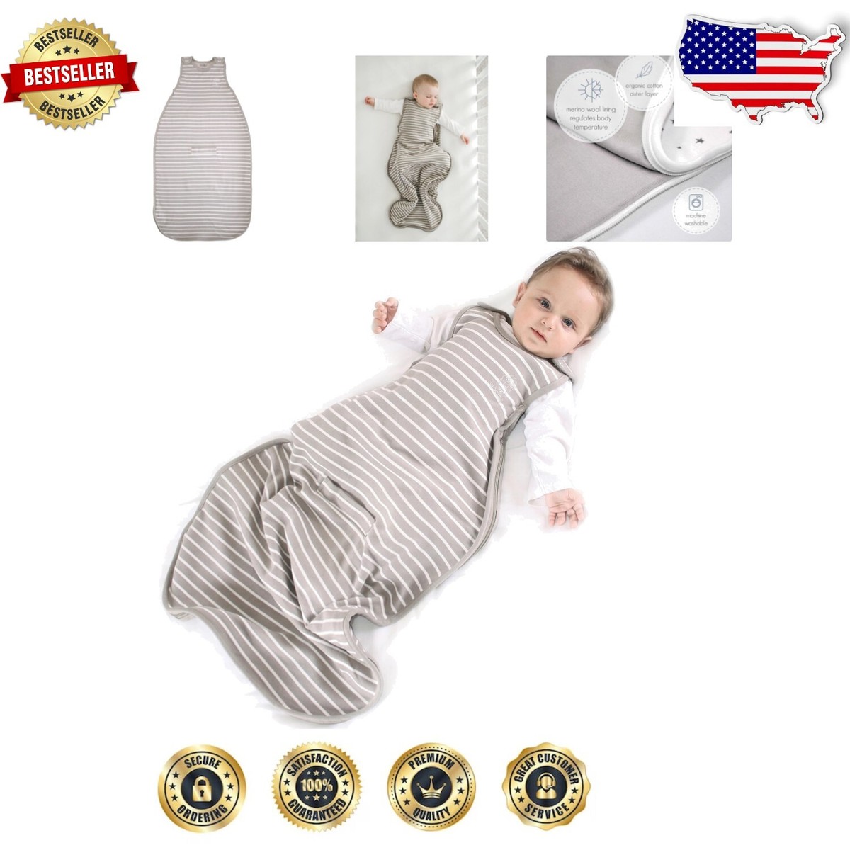 Sleeping Bag Woolino 4-Season Baby Sleep Sack Merino Wool