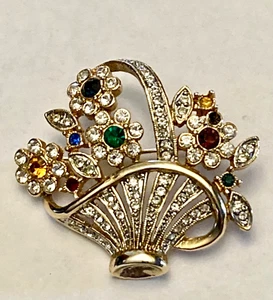 Vintage Brosche Strass Blumenkorb - Bild 1 von 5