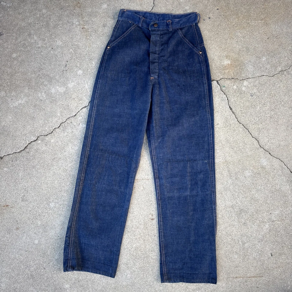Pantalones de mezclilla vintage años 40 años 50 cintura alta jeans peto ropa deportiva occidental Foto 1 de 4