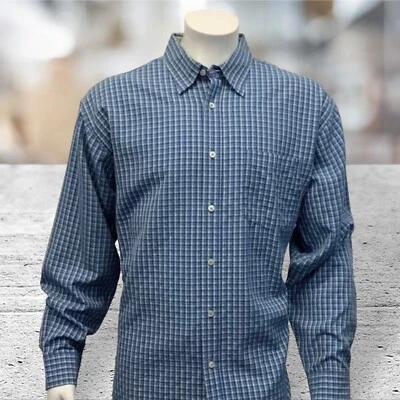 Bugatchi Uomo Blue Green Checkered Long Sleeve Button Front Shirt Men’s Size XL - Image 1 of 4