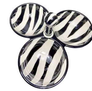 Little River Gift Black White Zebra Design Glass Triple Connected Serving Trays - Picture 1 of 15