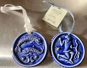 2 Zodiac Sagittarius Pisces Christmas Ornaments Blue Glazed earthenware ceramic - Picture 1 of 1