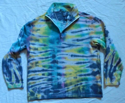 Suéter Tie Dye Verde Negro Rayas Media Cremallera Cuello - Grande Para Hombre Algodón Hecho a Mano Foto 1 de 4