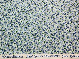 Aunt Grace's Flower Pots Blue Green Judie Rothermel Cotton Fabric Marcus OOP FQ - Picture 1 of 2