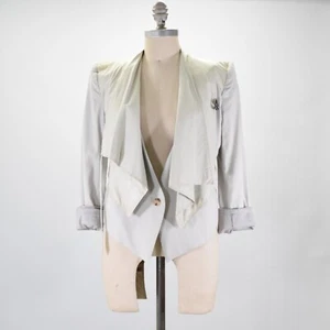 Chaqueta Blazer Helmut Lang 4 Gris Claro Cuero Drapeado Asimétrico Almohadilla para el Hombro - Imagen 1 de 13