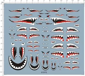 1/144 1/72 1/48 1/32 Scale Military Aircraft Shark Jaw Model Water Slide Decal - Picture 1 of 1