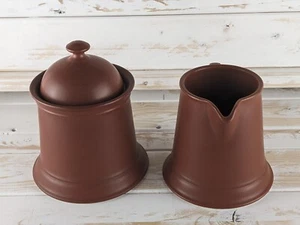 Epoch Japan Early Times Coll. Terracotta Color Pottery Creamer & Lidded Sugar - Picture 1 of 21