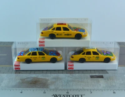 3X Busch 49030 49031 49032 Ford Crown Victoria New York City NYC Taxi 1:87 Scale - Image 1 of 3
