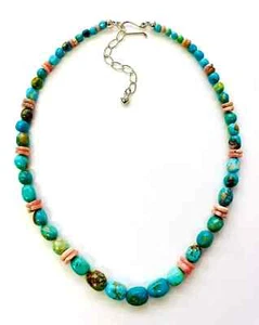 HSN Jay King Sterling Silver Turquoise & Rhodochrosite 18" Beaded Necklace - Picture 1 of 8