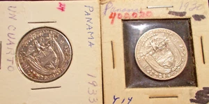 PANAMA 1930 & 1933 1/4 BALBOA 90% SILVER - Picture 1 of 5