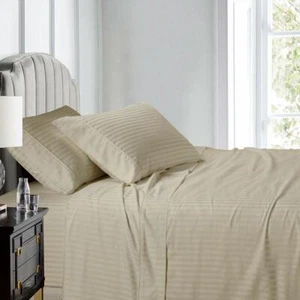 100% Cotton Bed Sheet Set Damask Sateen Stripes Deep Pocket 300 Thread Count - Picture 1 of 14