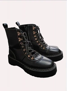 KYLIE CRAZY SHOES Black Biker Steampunk Ankle Chunky Boots Faux Leather Size 6 - Picture 1 of 5