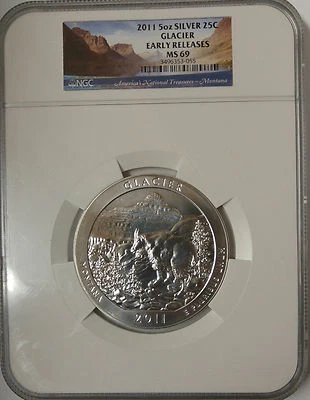 Sterling Silver Coin 5oz-25¢ 2011 Glacier Montana Early Releases MS69 -NGC - Image 1 of 2