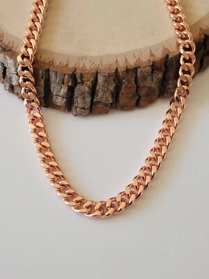 Pure Solid Copper 8mm Cuban Chain Necklace Curb Link Arthritis Pain 24" Necklace - Image 1 of 4