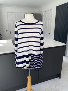 Phase Eight Size 14 Navy Stripe Jumper Wool Blend Long Sleeves Lagenlook - Picture 1 of 16