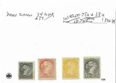 CANADA SMALL QUEEN GROUP TWO,SCOTT 34//38 MINT AND USED. - Image 1 of 2