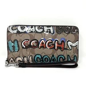Cartera Coach X Como Nueva + Serf Larga Cremallera Alrededor En Firma Lona Caqui Multi CM837 - Imagen 1 de 8