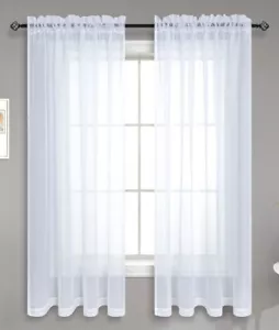 Cortinas Transparentes Blancas 66"" L X 54"" W para Dormitorio Juego de 2 Paneles Bolsillo de Varilla - Imagen 1 de 3