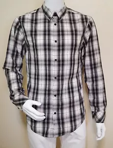 Helix Mens Size Medium Black Tan White Button Down Long Sleeve Dress Shirt Slim - Picture 1 of 5