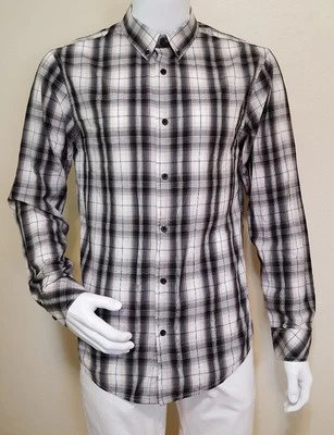 Helix Mens Size Medium Black Tan White Button Down Long Sleeve Dress Shirt Slim - Image 1 of 4