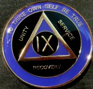 Purple AA Alcoholics Anonymous 9 Year Medallion Token Chip Coin - Picture 1 of 9