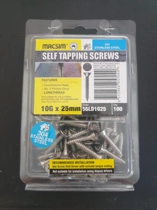 Self Tapping Screw Countersunk 304 Stainless 10G x 25mm - Pack of 100 - Picture 1 of 8