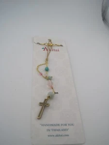 Cross Hanging Car Mirror Ornament Amazonite and Crystal Bead Charm Suncatcher - Bild 1 von 2