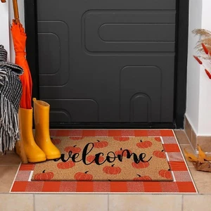 2 Pcs Thanksgiving Doormat Pumpkin Welcome Door Mat Fall Autumn Non Slip Outd... - Picture 1 of 7