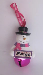 25393 PAIGE NAME FROSTY SNOWMAN COLOUR BELL CHRISTMAS TREE DECORATION GIFT - Picture 1 of 6