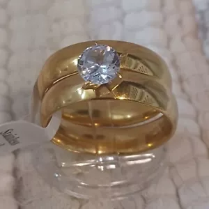 Size 10, New Stainless Steel CZ Engagement & Wedding Ring Set - Picture 1 of 2