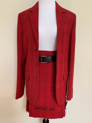 NUEVO CON ETIQUETAS Christian Dior Logo Rojo Tartán Escocés Plisado Falda Falda Falda Falda Falda Escocesa Traje $7800 Foto 1 de 4