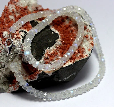 Arcobaleno Pietra di Luna Preziose Sfaccettato Rondella Collier 1AA Qualità Neu - Immagine 1 di 3