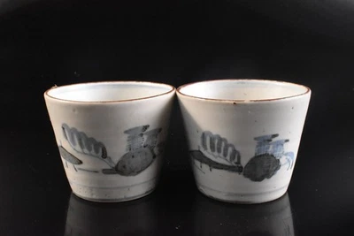 S3037: Japanese Old Imari-ware Blue&White Landscape painting SOBA CUP 2pcs, - Image 1 of 4