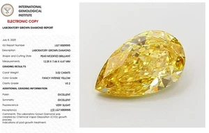 3.02 Pear Lab Grown Diamond For Engagement Ring IGI Fancy Intense Yellow VS2 - Picture 1 of 9
