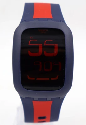 Nuevo Reloj Digital Swiss Swatch TOUCH AZUL OSCURO Y ROJO 39mm SURN101D $100 Foto 1 de 4