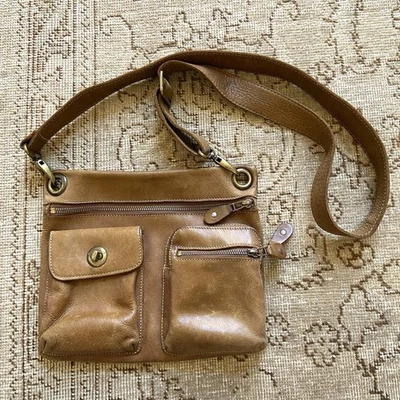 Roots Brown Leather Villager Tribe Crossbody Bag Satchel Brown Adjustable Strap - Image 1 of 4