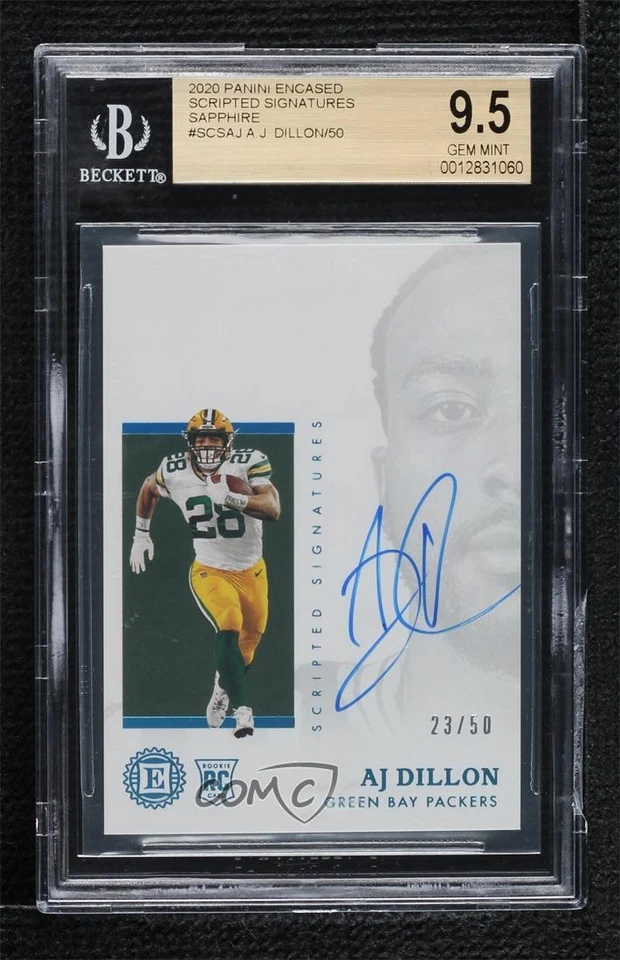 2020 Encased Scripted Signatures Sapphire /50 AJ Dillon BGS 9.5 Rookie Auto RC - Image 1 of 2