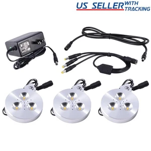 3X ABI 3W LED Puck Light Kit with Adapter & Splitter for Under Cabinet Lighting - Picture 1 of 4