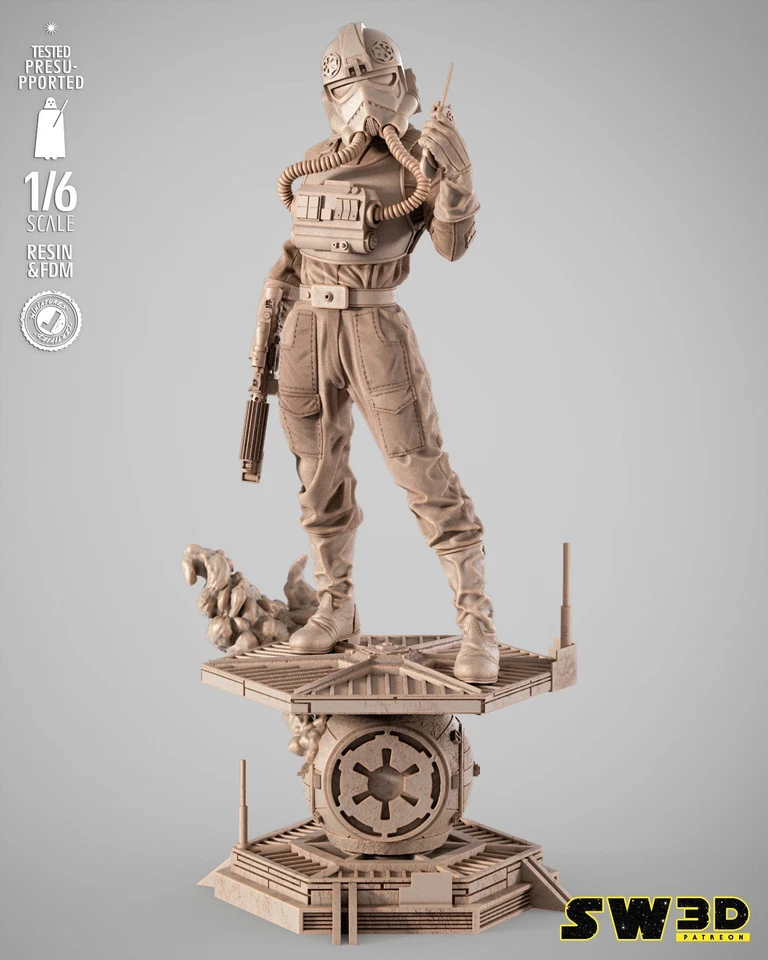 Elite TIE Fighter Pilot Star Wars 3D Printed Figure, Unpainted Imperial Pilot - Image 1 of 4