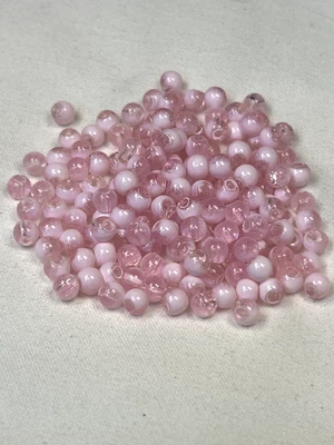 300 4.5mm Two-Tone Crackle Glass Beads Flamingo & White - Image 1 of 3