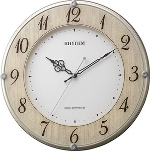 RHYTHM Wall Clock, Radio-Controlled Clock, Quiet, Lively Nature, Wood Grain Fini - Picture 1 of 2