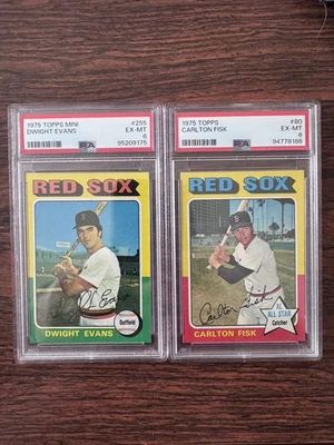 1975 Topps PSA 6 Pair Carlton Fisk #80 & Dwight Evans Mini #255 Red Sox PSA - Image 1 of 2