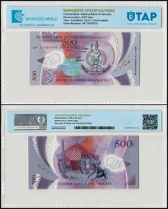 Banconota Vanuatu 500 Vatu, 2017, P-18a.2, UNC, polimero, autenticata - Foto 1 di 1