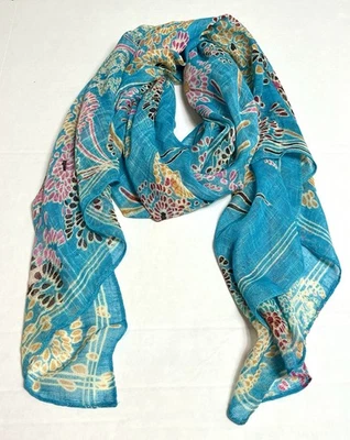 Dandelion Floral Women’s Fashion Scarf Shawl Blue Multicolor Rectangle 70”x31” - Image 1 of 3