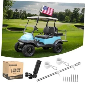 Golf Cart Flag Holder and Flagpole Bracket Mount Compatible with for Silver - Picture 1 of 7