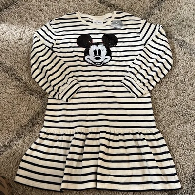 Vestido Gap Kids Disney Mickey Mouse a Rayas Nuevo con Etiquetas Lentejuelas Abatibles XL 12 Foto 1 de 4